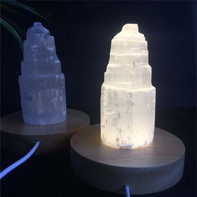 Natural Quartz Crystal Selenite Tower Lamp