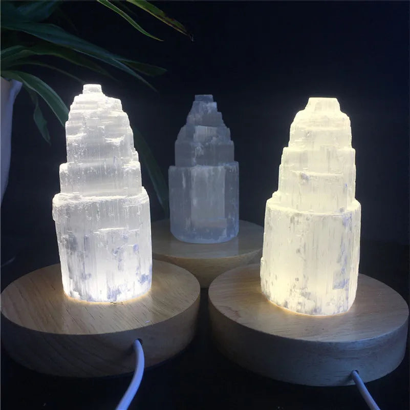 Natural Quartz Crystal Selenite Tower Lamp