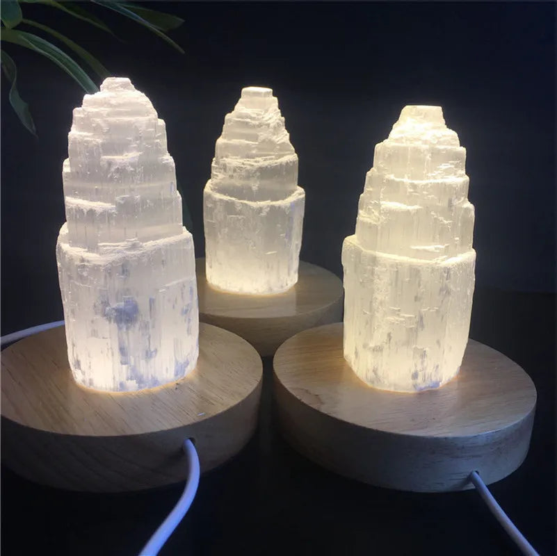 Natural Quartz Crystal Selenite Tower Lamp