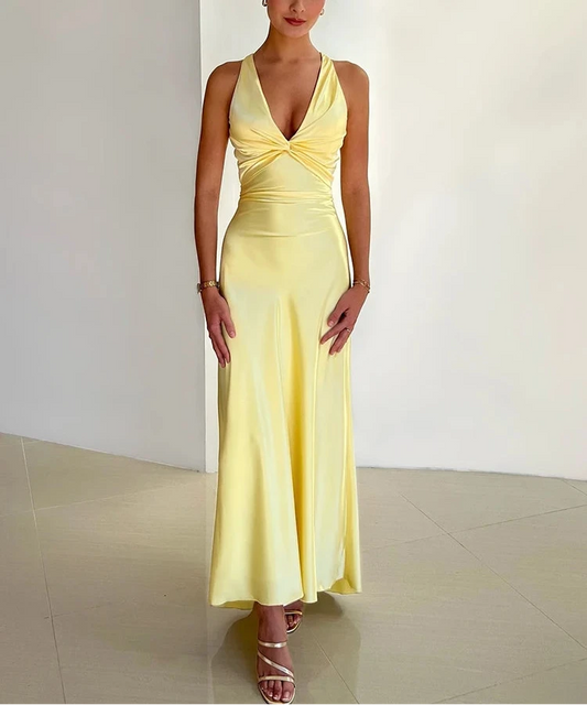 Satin Bow Backless  Maxi Dress