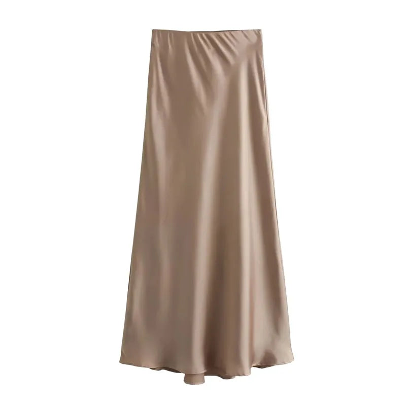 High Waist Long Satin Skirt