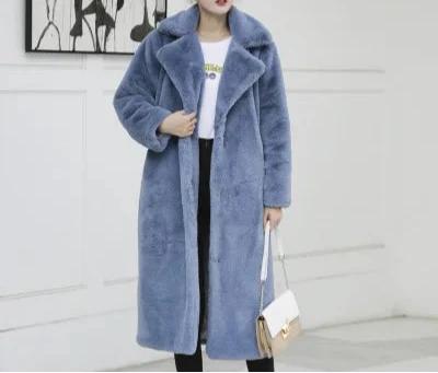 Long Faux Rabbit Fur Coat