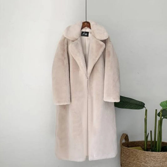 Long Faux Rabbit Fur Coat