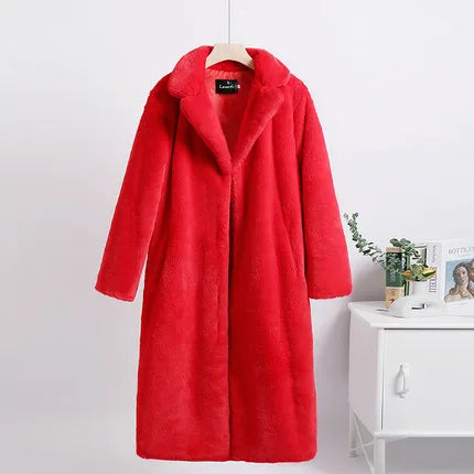 Long Faux Rabbit Fur Coat