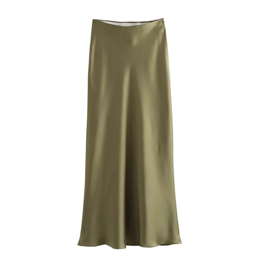 High Waist Long Satin Skirt