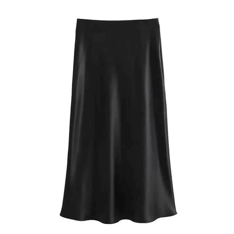 High Waist Long Satin Skirt