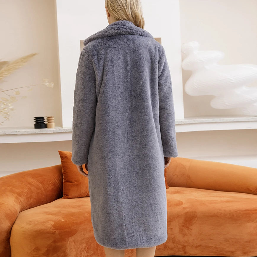 Long Faux Rabbit Fur Coat